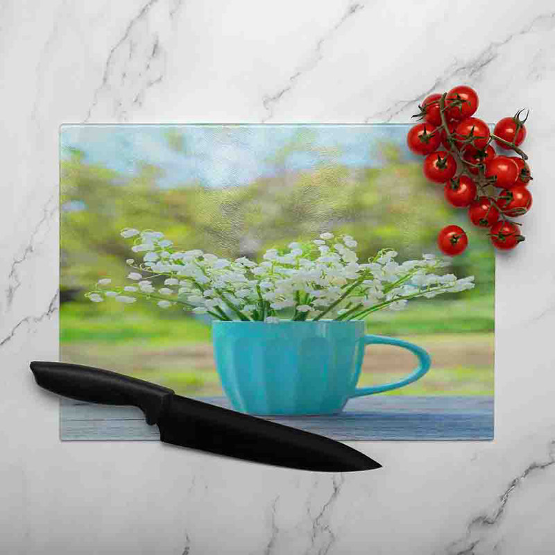 Lily Of The Valley Glass Chopping Board, 40cm L x 28cm W