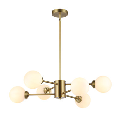Lustre linéaire sphérique en verre opale blanc 6 lumières 4,7 po Spoutnik