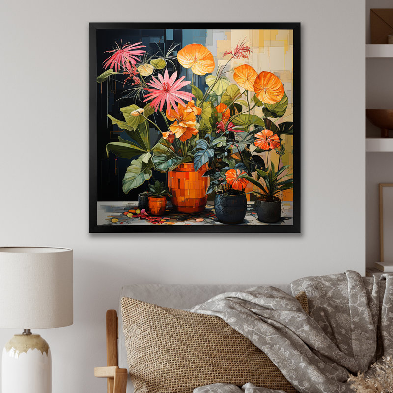 «Vibrant Botanical Plants Symphony» sur impression sur toile, Cadre simple noir, H 30 po x l 30 po x P 1 po