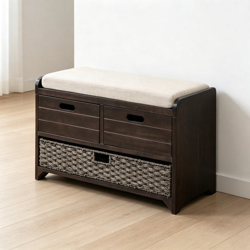 Tionna 43.5" Shoe Storage Bench with Cushion, Entryway Storage with Hidden Storage, Espresso