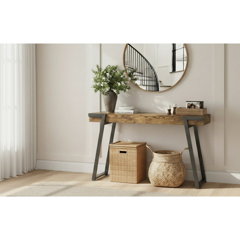 Console industrielle, canapé de 47 pouces avec pieds en métal, finition bois récupéré pour le vestibule et le couloir