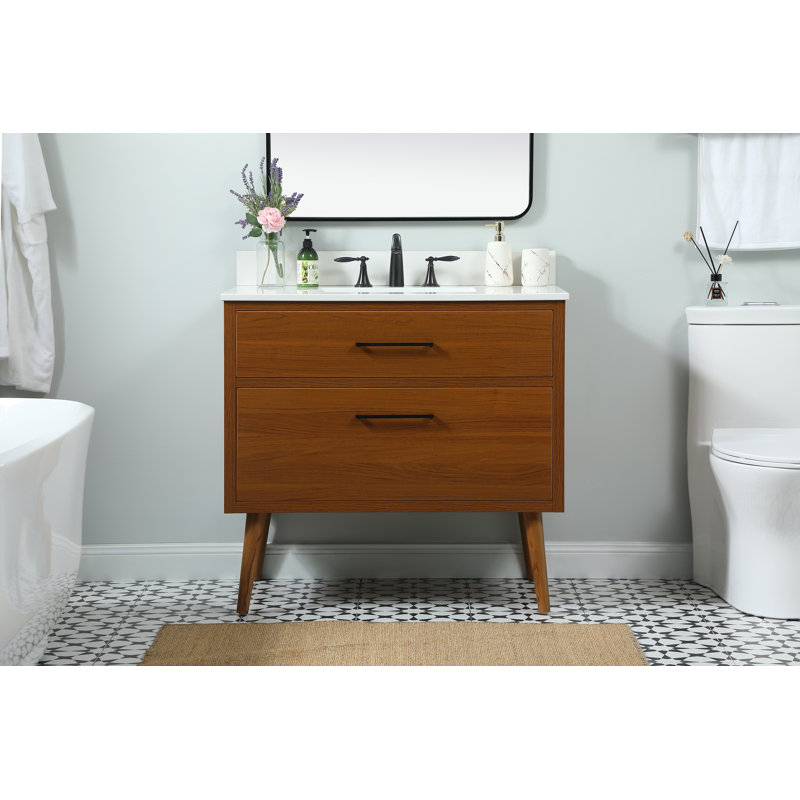 Steinfeldt 36'' Single Bathroom Vanity with Engineered Marble Top, Teak