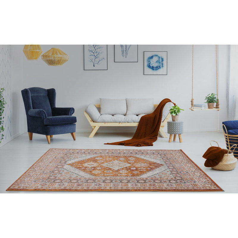 Tapis oriental orange Haven, Rectangle 6 pi 7 po x 9 pi 2 po
