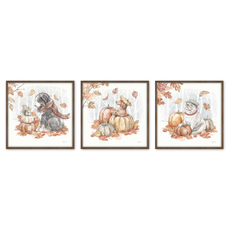 Ensemble de 3 reproductions de citrouilles, Noyer, 20 po x 20 po