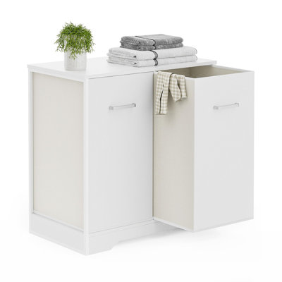 Double Pull-Out Laundry Hamper Cabinet; 90L Laundry Basket(White)