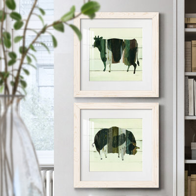 Woodgrain Cow - ensemble de 2 cadres photo