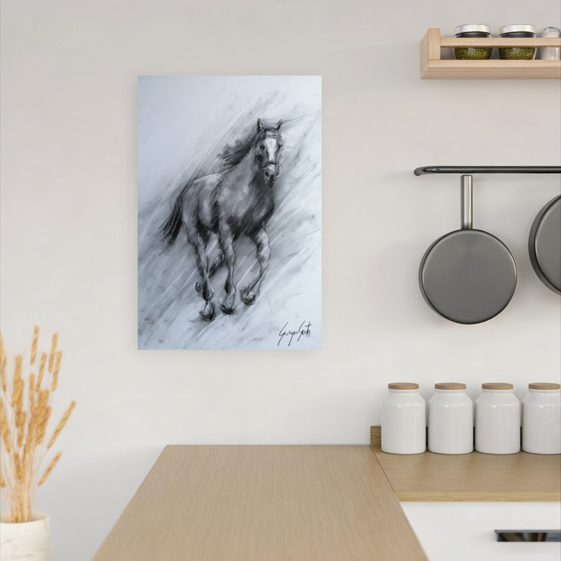 «Dynamic Charcoal Horse», reproduction d'art contemporain, 18" H x 12" W