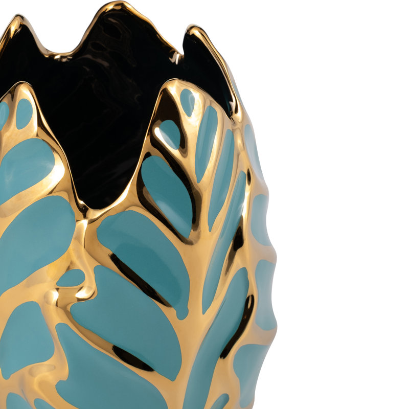 Karla Modern Stoneware Ceramic Vase with Textured Decorative Design, Turq/Teal
