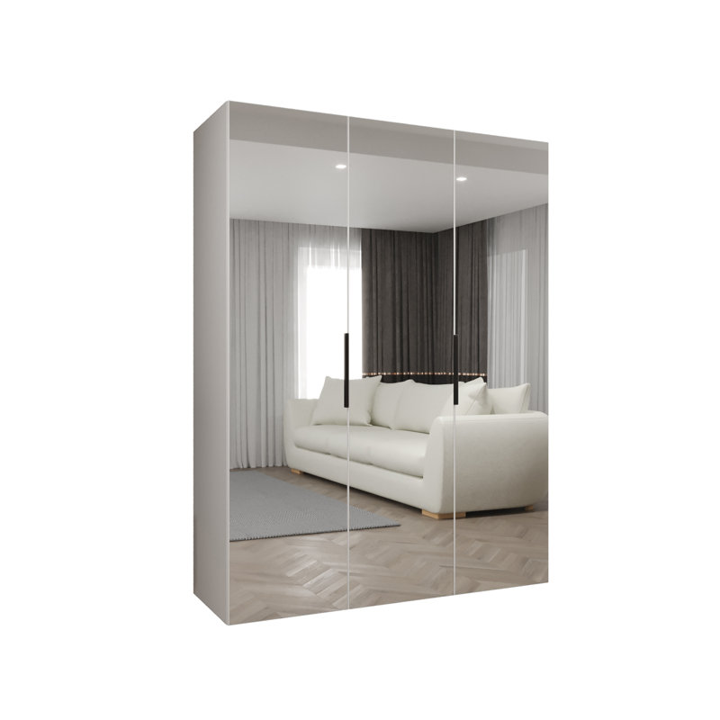 Manufactured Wood Wardrobe, white matt + handles: black