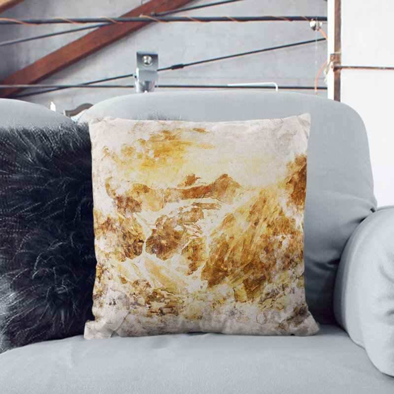 Golden Mountain Valley Watercolour Cushion with Filling, 55cm H x 55cm W x 20cm D