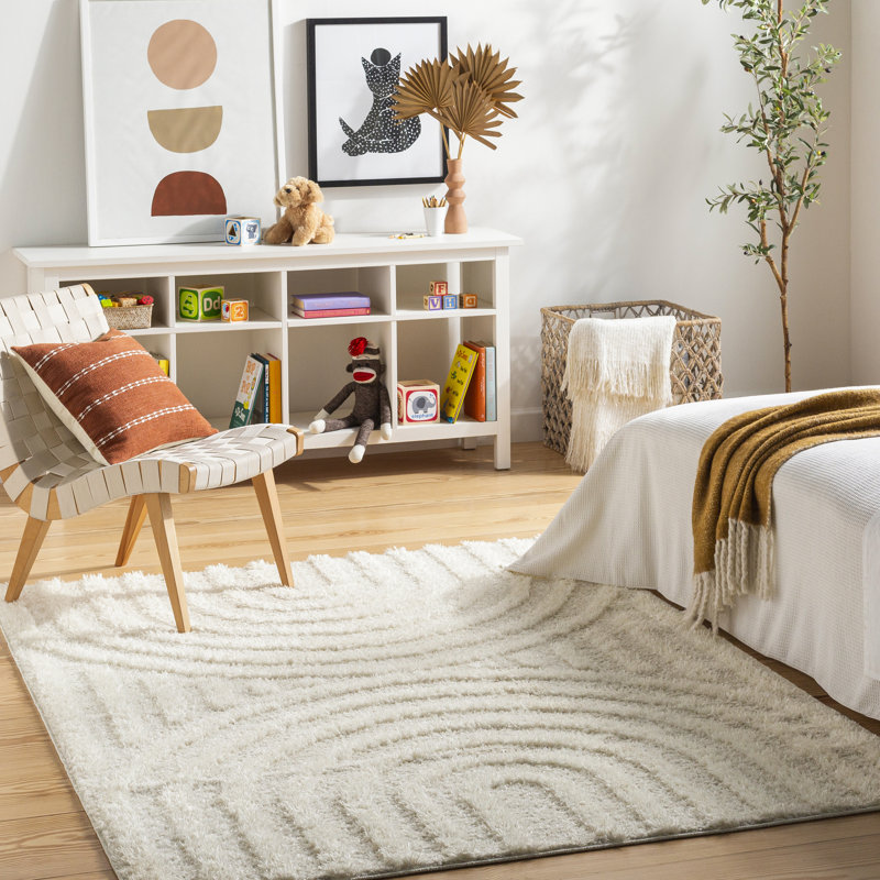 Bartletto Beige Shag Area Rug, Square 7'11", Beige/White