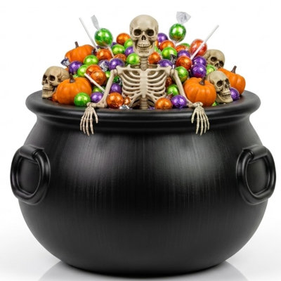 Seau en plastique chaudron et accessoires de fête PMU Halloween