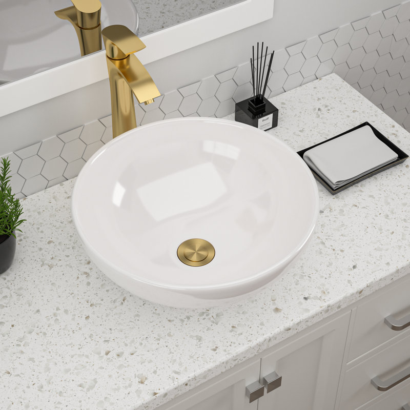 13" L x 13" W White Circular Ceramic Bathroom Sink Vessel Sink