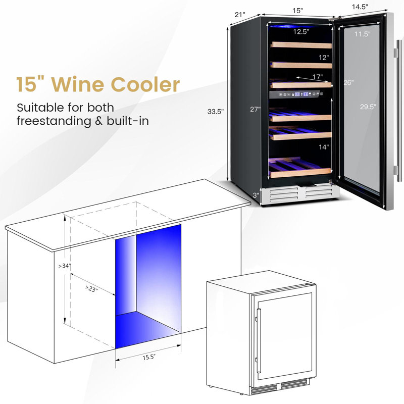 Giantex Dual Zone 15'' 30 Bottle Wine Refrigerator