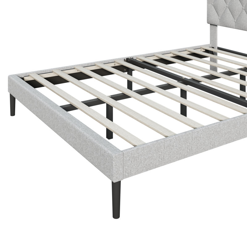 Bed Frame with Adjustable 2-Tier Storage Headboard and Charging Station, Solid Metal Platform Bed Frame, Noise-Free, No Box Spring Needed, Easy to Assemble