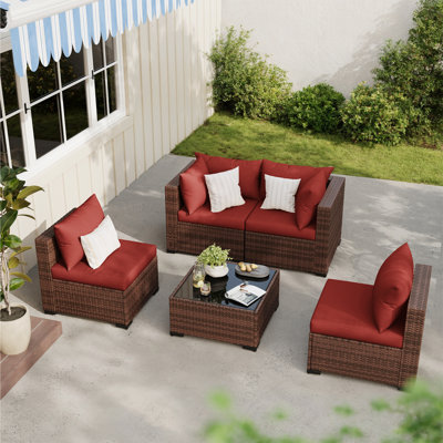 5 Piece Patio Conversation Set With Coffee Table And Cushions
