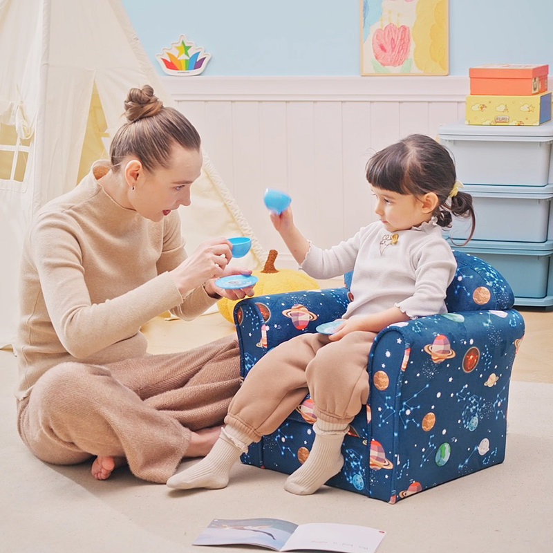 HOMCOM Children's Armchairs Planet-Themed Non-slip Feet Blue