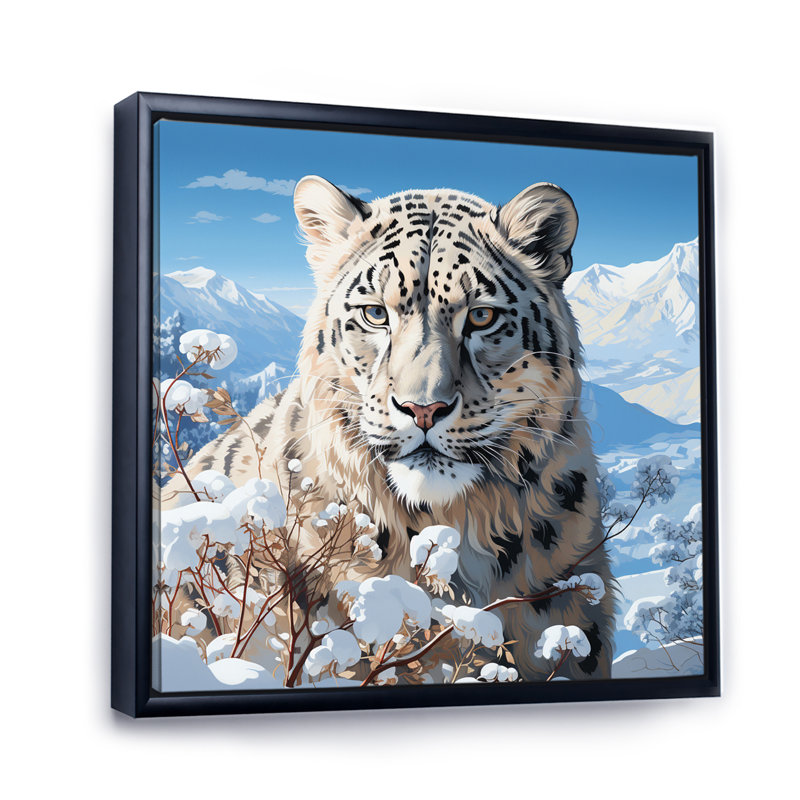 Tigre blanc en hiver V - impression, H 36 po x l 36 po x P 1,5 po, Cadre flottant noir