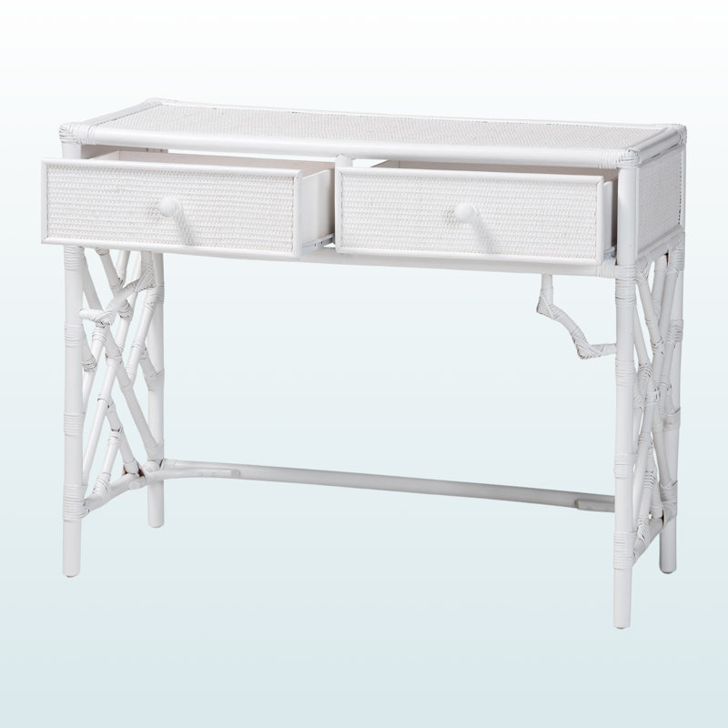 Bureau Satomi en rotin blanc avec deux tiroirs