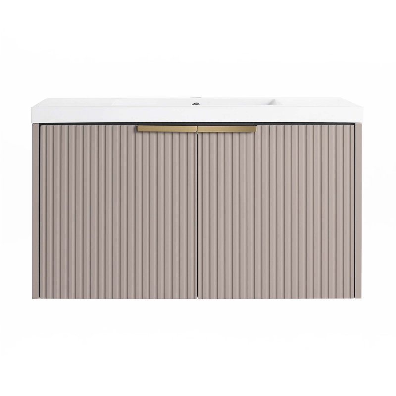 Meuble-lavabo mural 36 po avec lavabo en résine et 2 portes à fermeture en douceur