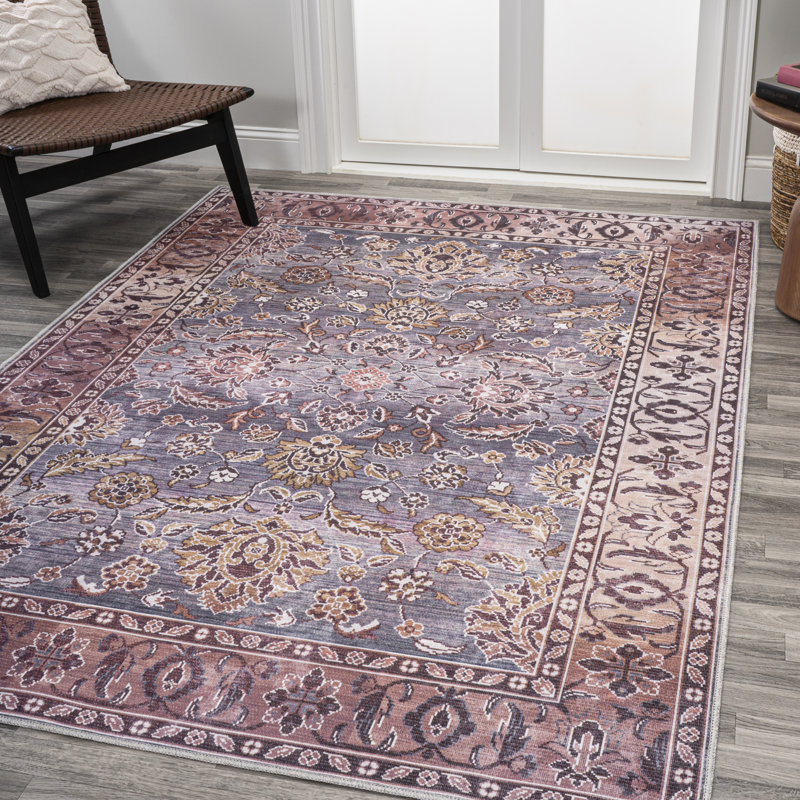 Victoria Ornate Persian All-Over Machine-Washable Brown/Gray Rug, Rectangle 3'11" x 6'