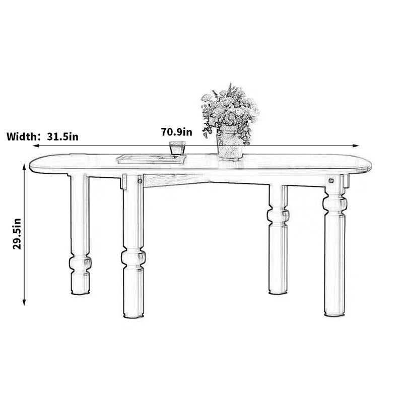 Azareth Solid Wood Base Dining Table, 29.5"H x 70.9"L x 31.5"W