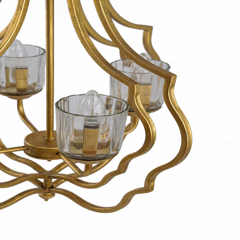 4-Light Gold Open Frame Chandelier with Glass Shades, Adjustable Chain for Dining & Foyer