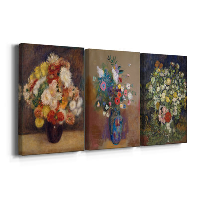 Bouquet of Chrysanthemums  -Custom Wrapped Gallery Canvas - 3 Pieces