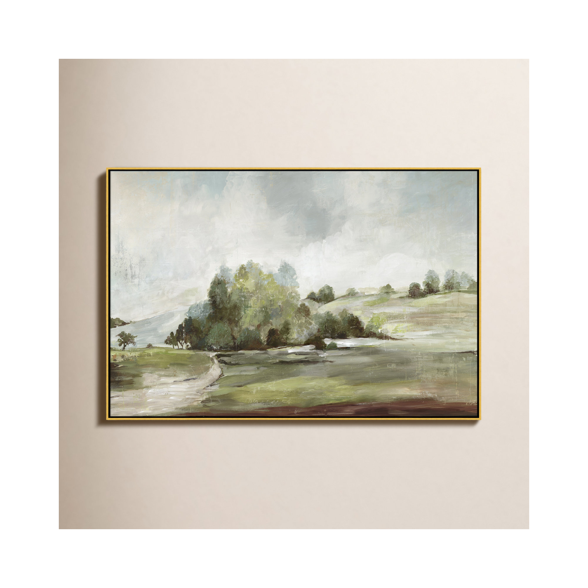 Green Country Road by Allison Pearce - Floater Frame Print on Canvas, 41.5" H x 61.5" W, Gold