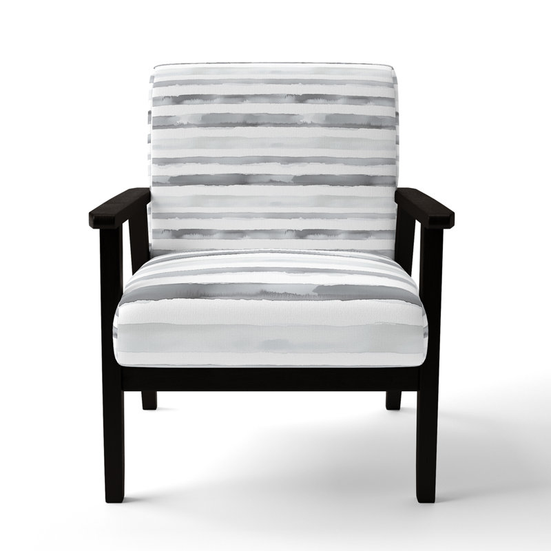 Fauteuil d'appoint rayé gris et blanc, Accoudoirs carrés noirs