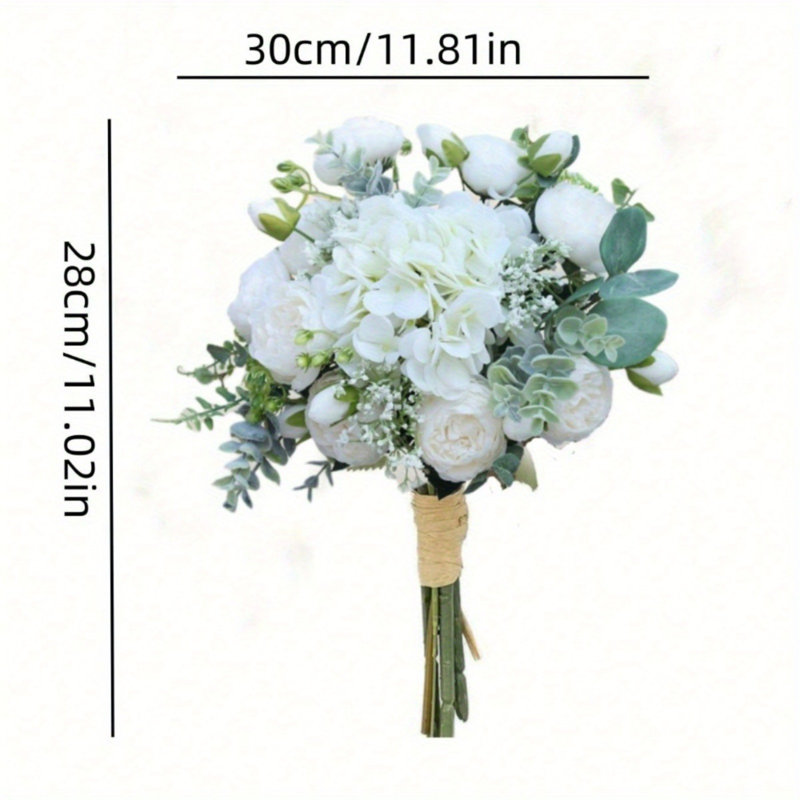 Bouquet de mariée blanc en cascade, bouquet de mariée, bouquets de mariage de 11,02 pouces pour la mariée