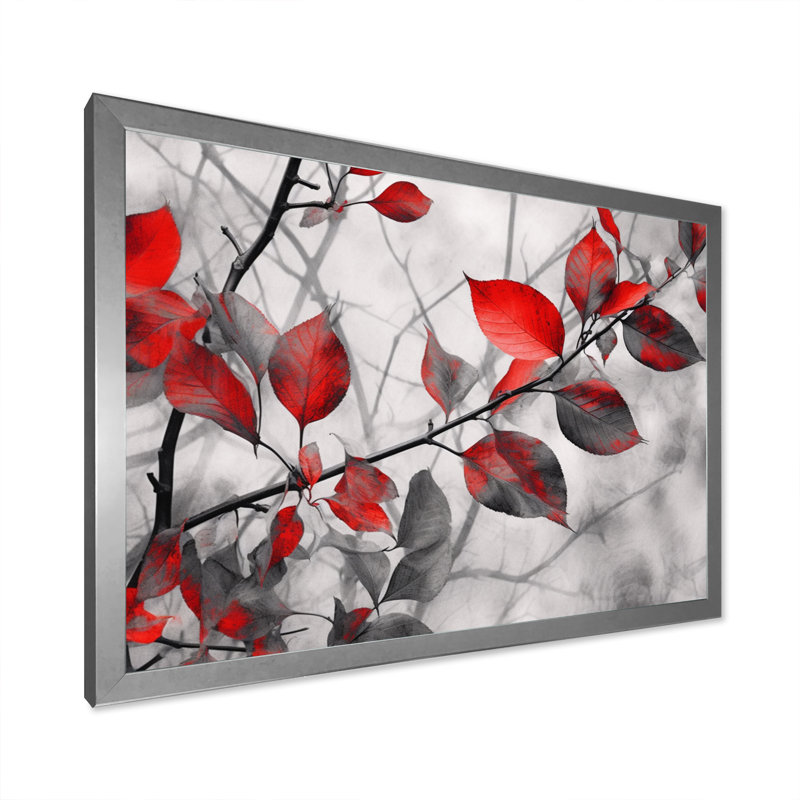 «Red Grey Leaves On Tree IV», reproduction d'art sur toile, Cadre simple argenté, H 12 po x l 20 po x P 1 po