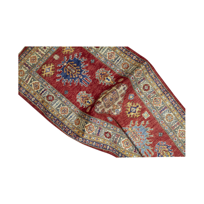 Tapis rouge et bleu noué à la main de haute qualité