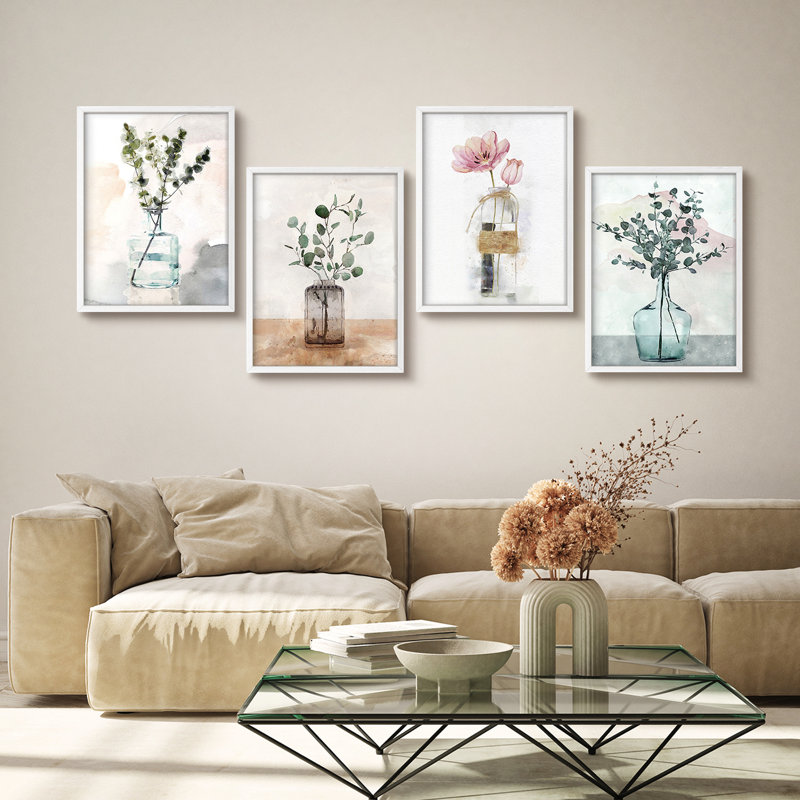 «Plant Flowers In The Glass Bottle», œuvre d'art moderne, impression encadrée, affiches, salle de bain, petit art mural