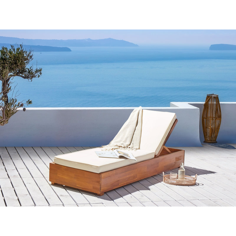 Irmlinde 190cm Long Reclining Acacia Single Chaise with Cushions