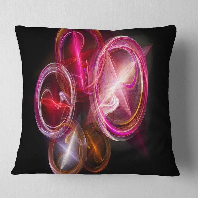 Bureau Fractal - Coussin imprimé abstrait, 16 po x 16 po, Rouge / noir