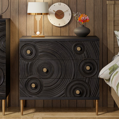 Bahtie Farmhouse Distressed Boho Embossed 3 Drawer Dresser With Ring Motif by Ophelia & Co.