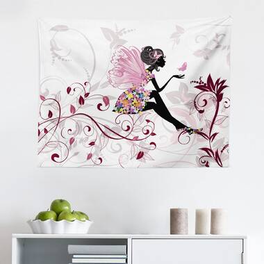Sticker mural avec branche, fleurs roses et papillons