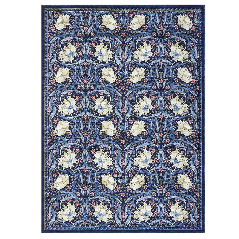Machine Washable Area Rugs Vintage Floral Rug for Living Room Stain Resistant Foldable Lightweight Non Slip Carpetfor Bedroom Office