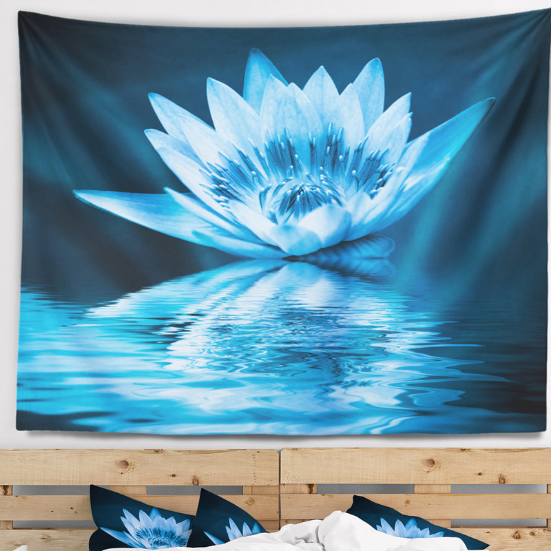 Tapisserie florale de nénuphar bleu, H 50 po x l 60 po