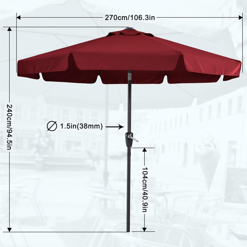 Cania Tilt Market Parasol, Burgundy, 240cm H x 270cm W x 270cm D