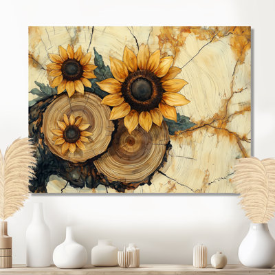 Donitta, tournesols, paysage au-dessus des glissades en bois I - tournesols, art mural