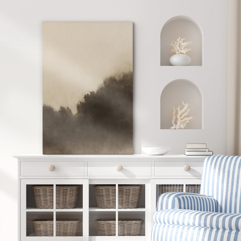 «Earthy Brown Abstract Misty Landscape Art», reproduction d'art sur toile encadrée, H 18 po x l 12 po x P 1,5 po