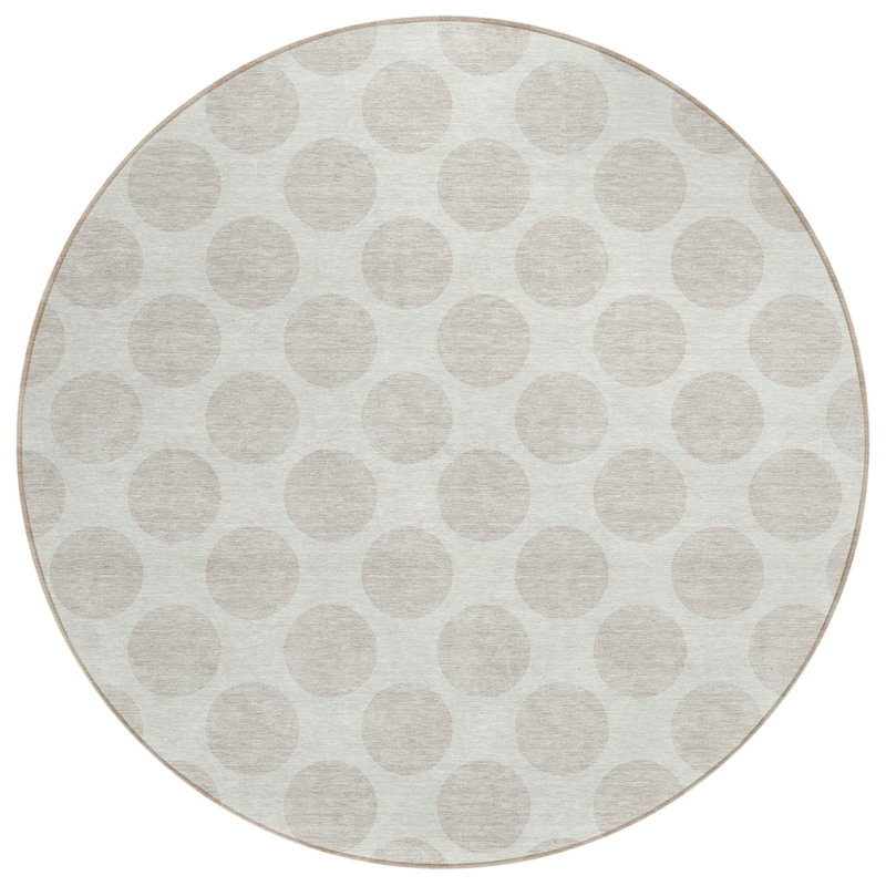 Tapis rond ivoire intérieur lavable à pois 8 pi