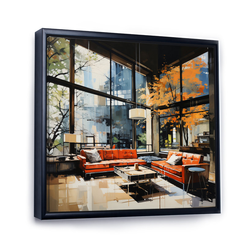 Corail noir Mid Century Elegance I - imprimé, H 36 po x l 36 po x P 1,5 po, Cadre flottant noir