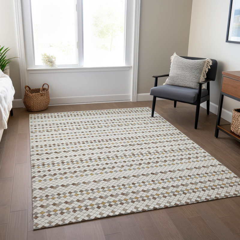 Red and Ivory Stripe Synthetic 10' x 14' Washable Rug