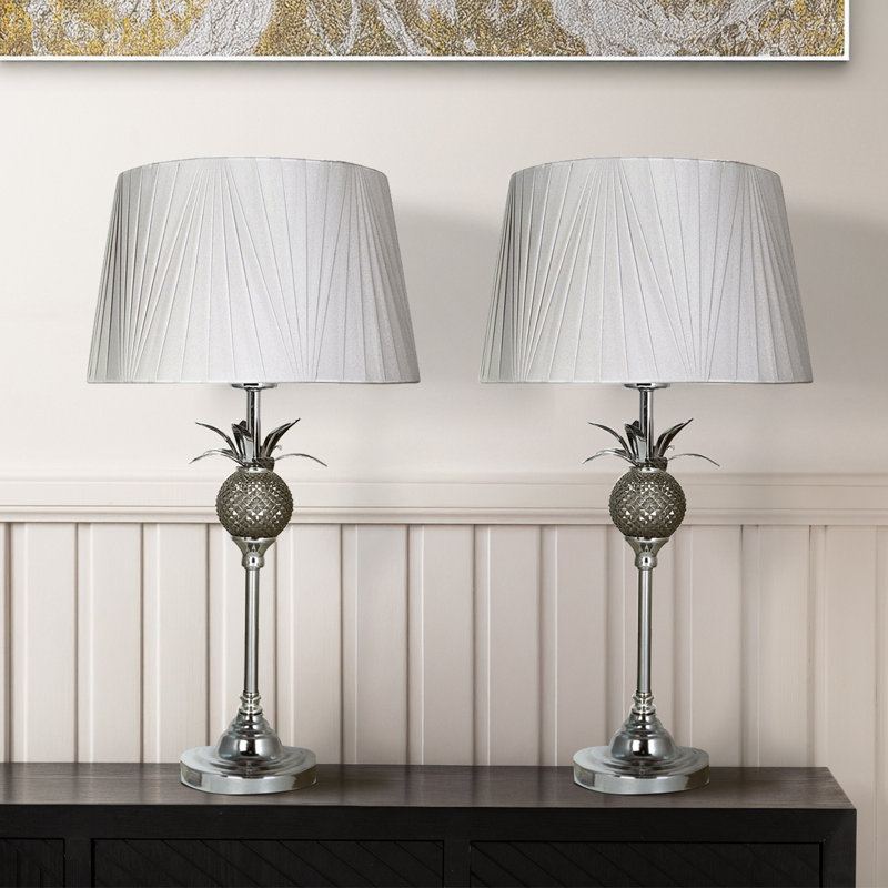 Goodge 56cm Table Lamp for Living Room, Bedside Buffet Lamp with Metal Base, Light Grey
