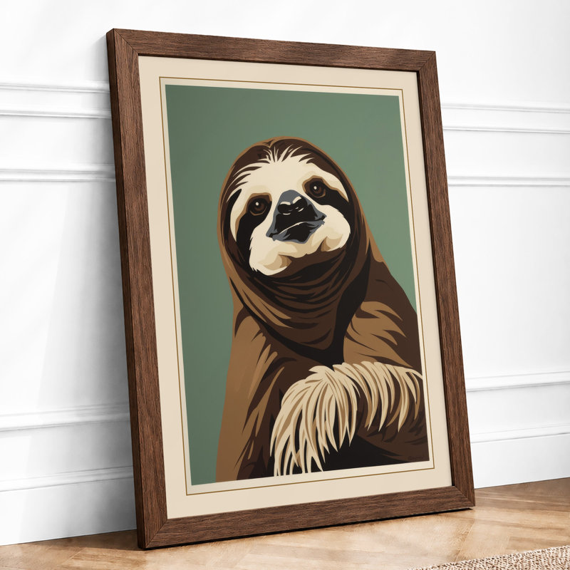 Thoughtful Sloth Boho - Framed Print, A4 - 29.7 x 21.0 cm, Walnut