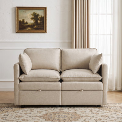 55.4" Wide Modular Storage Loveseat Sofa