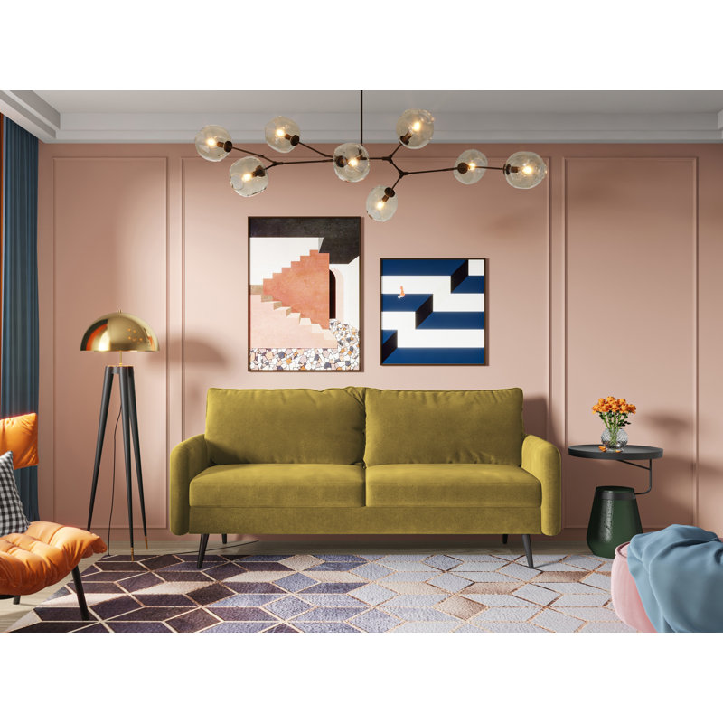 Canapé à accoudoirs arrondis 70 po Elle-Jade, Velours doré, H 33 po x l 70 po x P 30 po